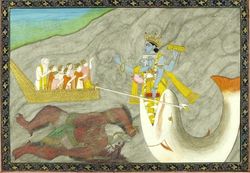 Matsya Avatar mit Boot.jpg